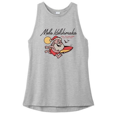 Mele Kalikimaka Hawaii Christmas Surfing Santa Ladies PosiCharge Tri-Blend Wicking Tank