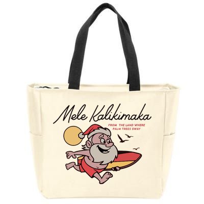 Mele Kalikimaka Hawaii Christmas Surfing Santa Zip Tote Bag