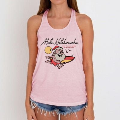 Mele Kalikimaka Hawaii Christmas Surfing Santa Women's Knotted Racerback Tank