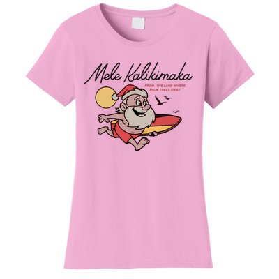 Mele Kalikimaka Hawaii Christmas Surfing Santa Women's T-Shirt