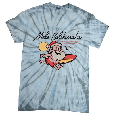 Mele Kalikimaka Hawaii Christmas Surfing Santa Tie-Dye T-Shirt