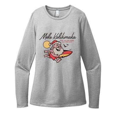 Mele Kalikimaka Hawaii Christmas Surfing Santa Womens CVC Long Sleeve Shirt