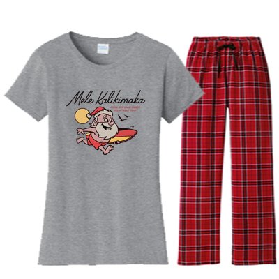 Mele Kalikimaka Hawaii Christmas Surfing Santa Women's Flannel Pajama Set