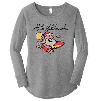 Mele Kalikimaka Hawaii Christmas Surfing Santa Women's Perfect Tri Tunic Long Sleeve Shirt