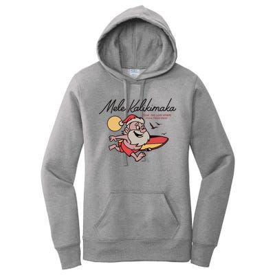 Mele Kalikimaka Hawaii Christmas Surfing Santa Women's Pullover Hoodie