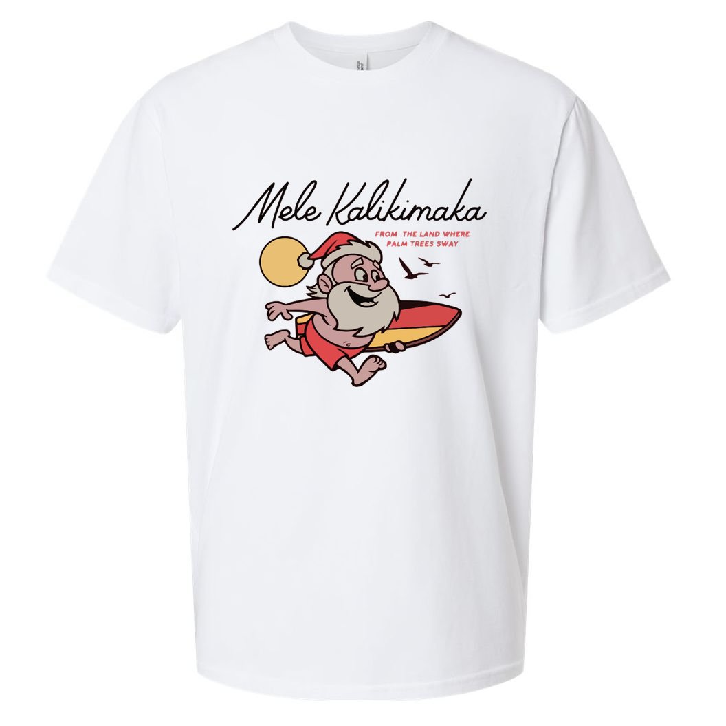Mele Kalikimaka Hawaii Christmas Surfing Santa Sueded Cloud Jersey T-Shirt