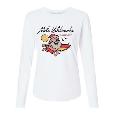 Mele Kalikimaka Hawaii Christmas Surfing Santa Womens Cotton Relaxed Long Sleeve T-Shirt