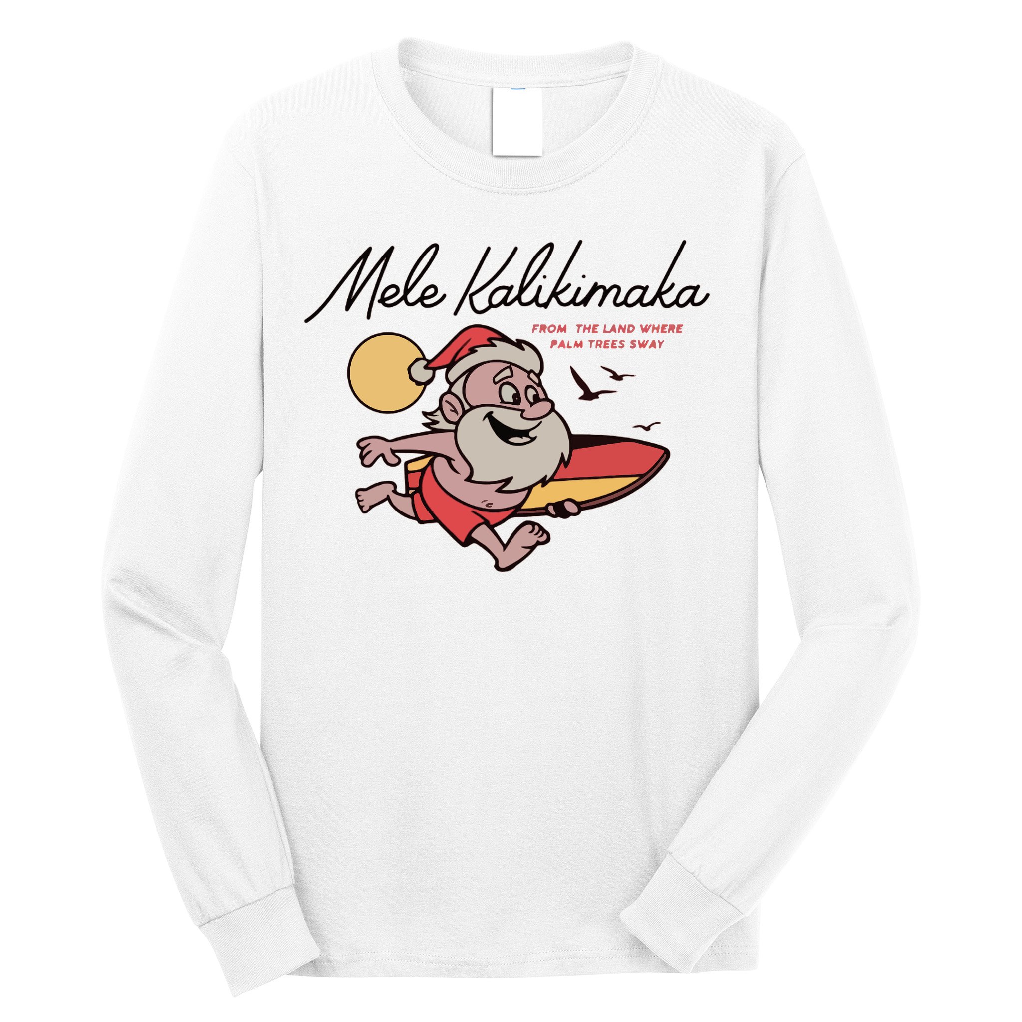 Mele Kalikimaka Hawaii Christmas Surfing Santa Long Sleeve Shirt