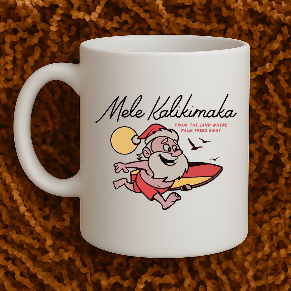 Mele Kalikimaka Hawaii Christmas Surfing Santa Mug
