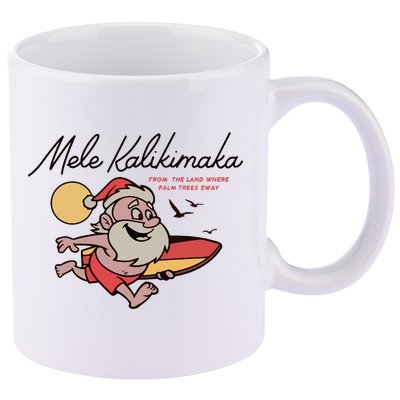 Mele Kalikimaka Hawaii Christmas Surfing Santa 11oz C Handle Ceramic Mug
