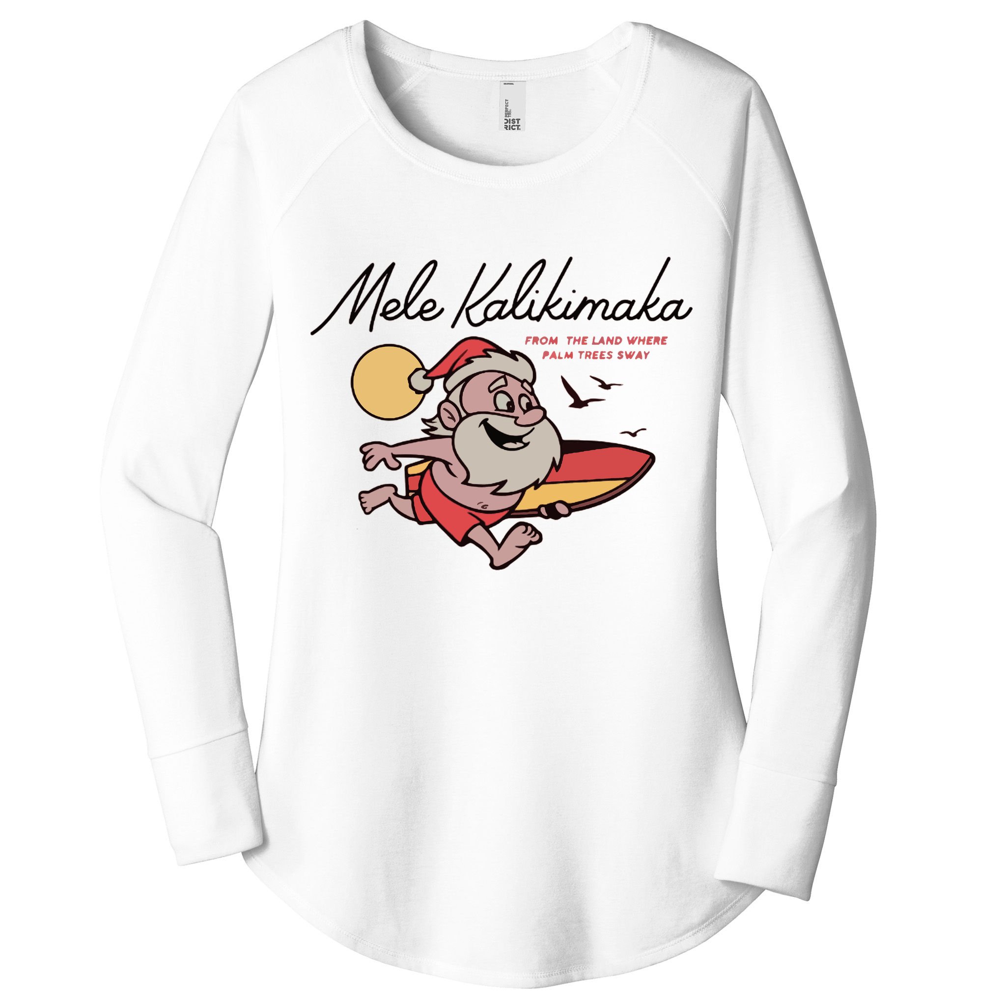Mele Kalikimaka Hawaii Christmas Surfing Santa Women's Perfect Tri Tunic Long Sleeve Shirt