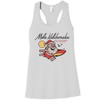 Mele Kalikimaka Hawaii Christmas Surfing Santa Women's Racerback Tank