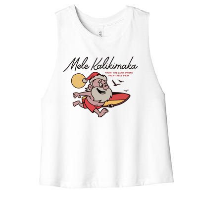 Mele Kalikimaka Hawaii Christmas Surfing Santa Women's Racerback Cropped Tank