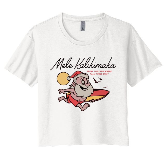 Mele Kalikimaka Hawaii Christmas Surfing Santa Crop Top