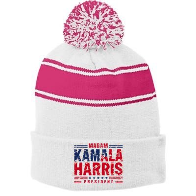 Madam Kamala Harris President Election 2024 Stripe Pom Pom Beanie