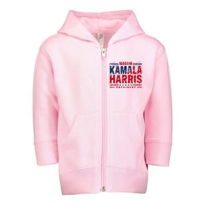 Madam Kamala Harris President Election 2024 Toddler Zip Fleece Hoodie