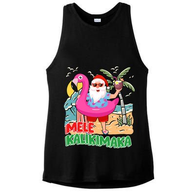 Mele Kalikimaka Hawaiian Christmas In Hawaii Beach Santa Ladies PosiCharge Tri-Blend Wicking Tank