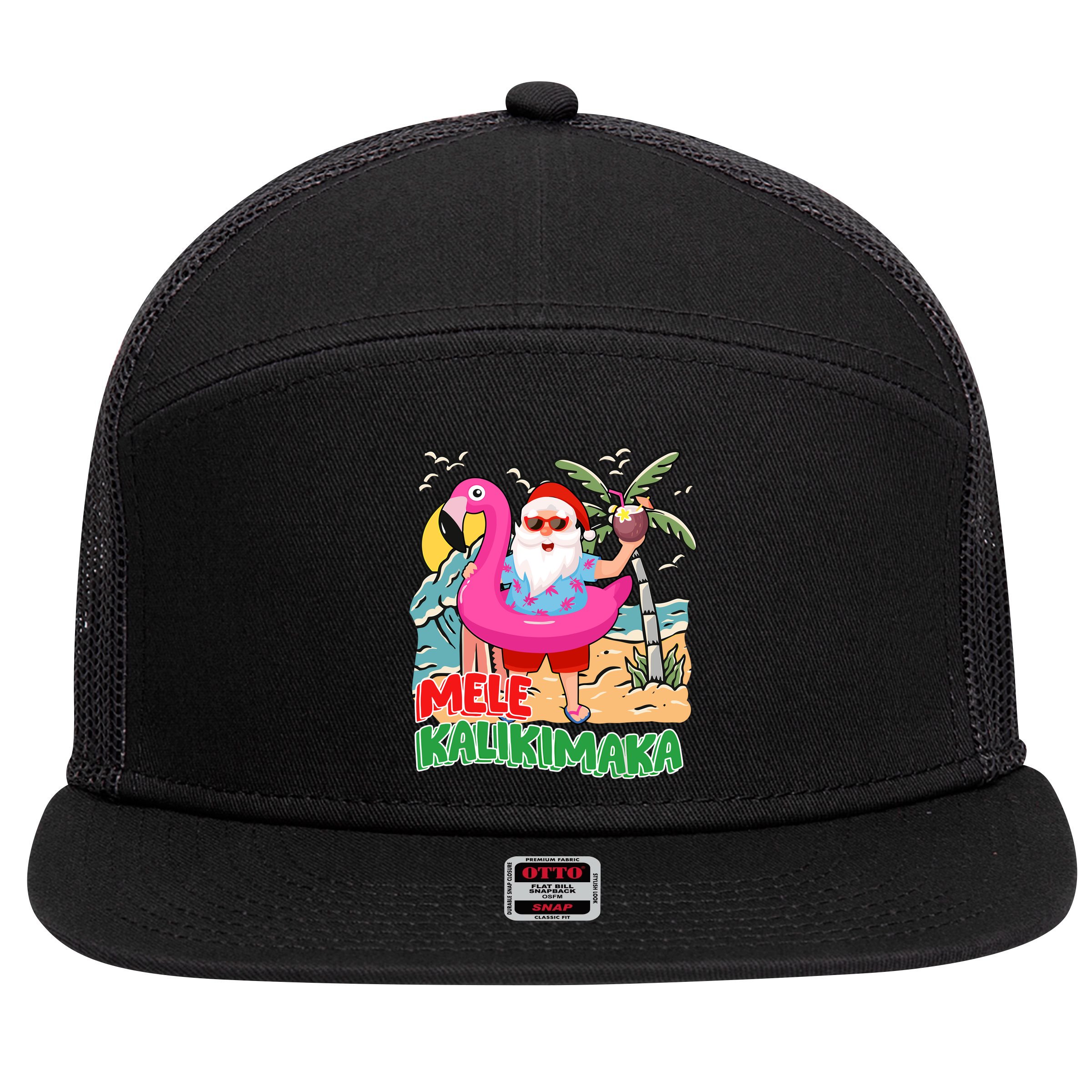 Mele Kalikimaka Hawaiian Christmas In Hawaii Beach Santa 7 Panel Mesh Trucker Snapback Hat