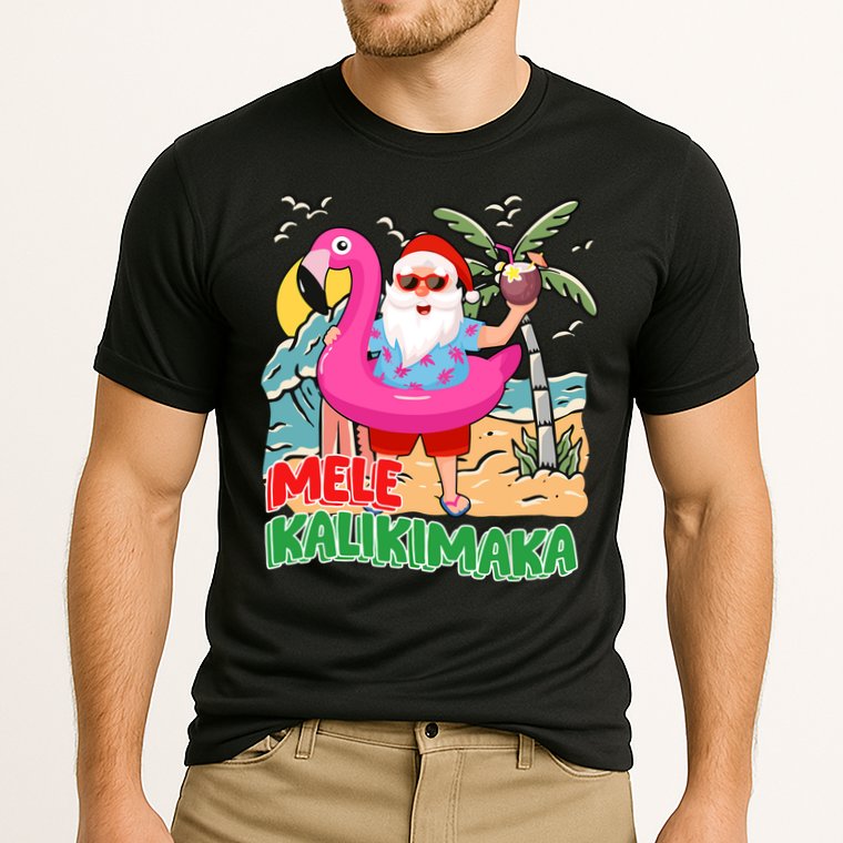 Mele Kalikimaka Hawaiian Christmas In Hawaii Beach Santa Cooling Performance Crew T-Shirt
