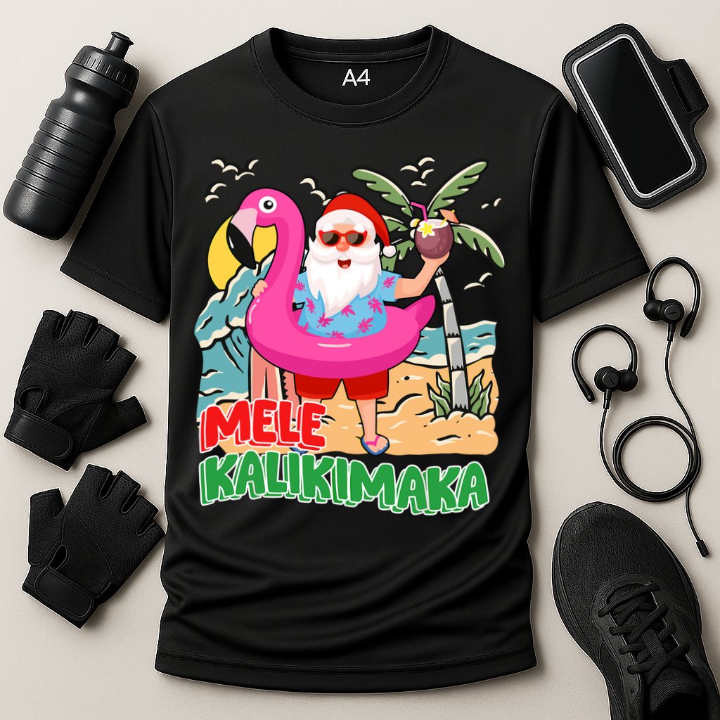 Mele Kalikimaka Hawaiian Christmas In Hawaii Beach Santa Cooling Performance Crew T-Shirt