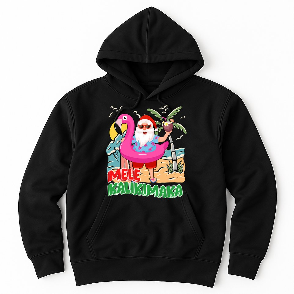 Mele Kalikimaka Hawaiian Christmas In Hawaii Beach Santa Hoodie