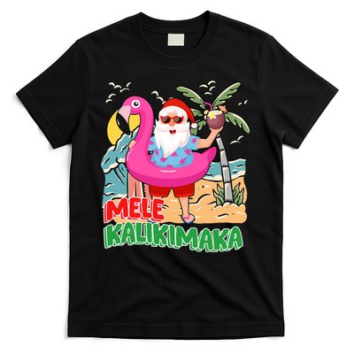 Mele Kalikimaka Hawaiian Christmas In Hawaii Beach Santa T-Shirt
