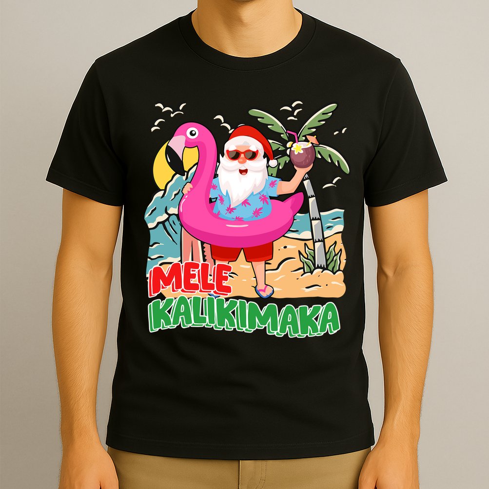 Mele Kalikimaka Hawaiian Christmas In Hawaii Beach Santa T-Shirt