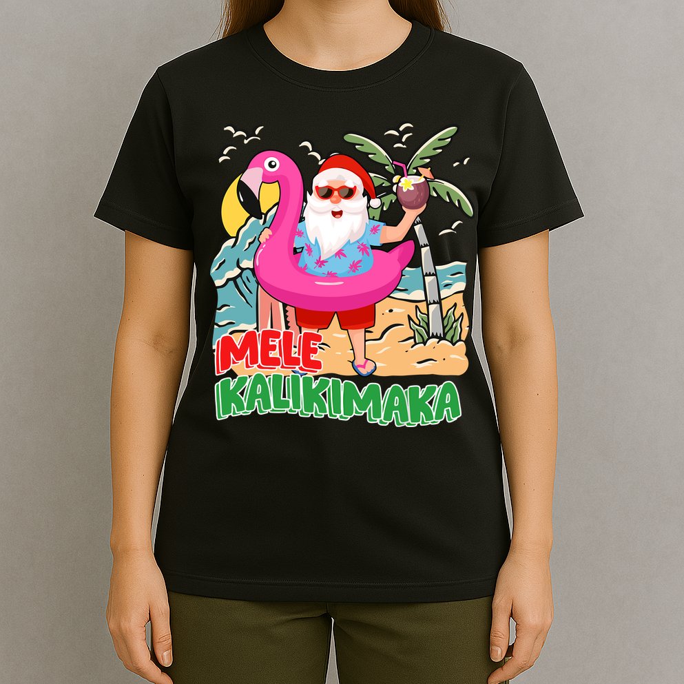 Mele Kalikimaka Hawaiian Christmas In Hawaii Beach Santa T-Shirt