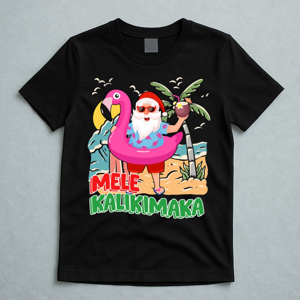 Mele Kalikimaka Hawaiian Christmas In Hawaii Beach Santa T-Shirt