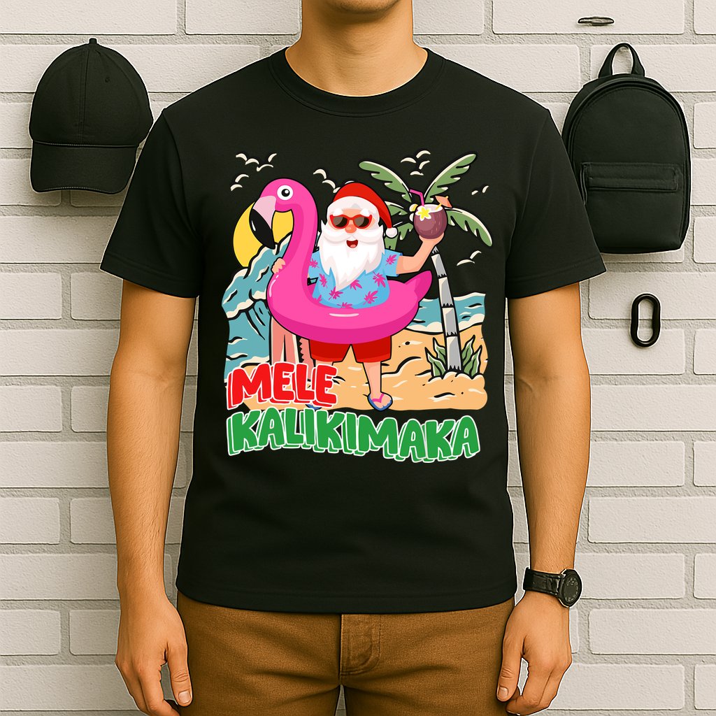 Mele Kalikimaka Hawaiian Christmas In Hawaii Beach Santa T-Shirt