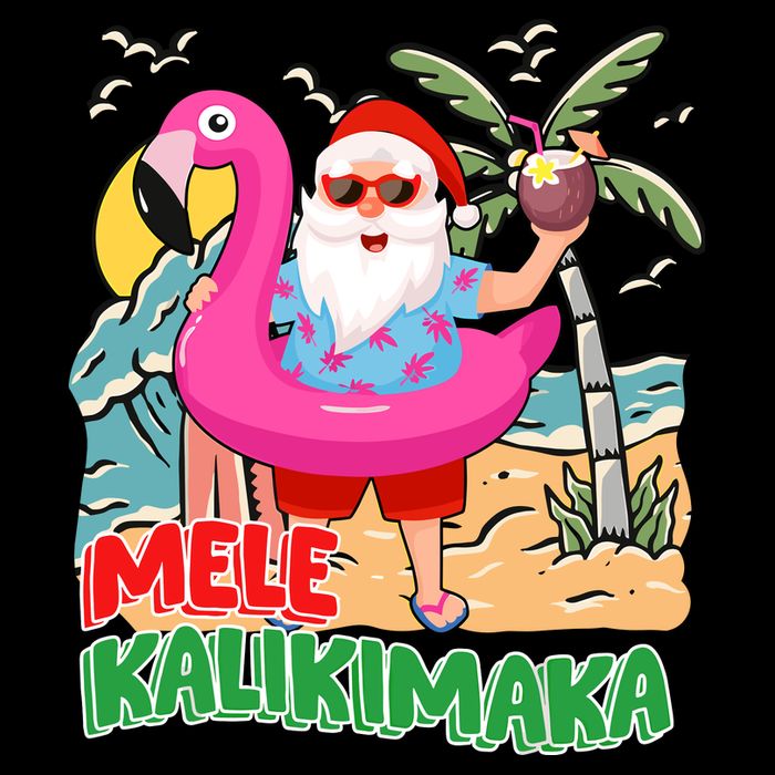 Mele Kalikimaka Hawaiian Christmas In Hawaii Beach Santa T-Shirt