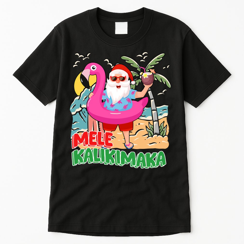 Mele Kalikimaka Hawaiian Christmas In Hawaii Beach Santa Tall T-Shirt