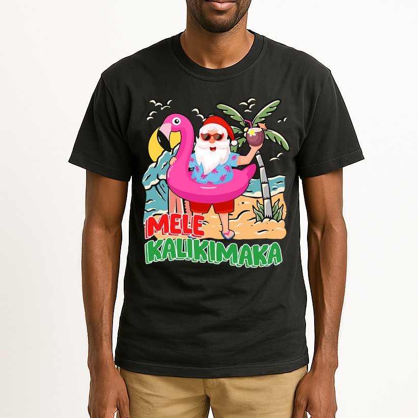 Mele Kalikimaka Hawaiian Christmas In Hawaii Beach Santa Tall T-Shirt