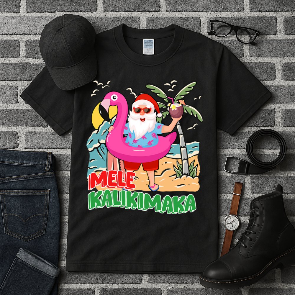 Mele Kalikimaka Hawaiian Christmas In Hawaii Beach Santa Tall T-Shirt