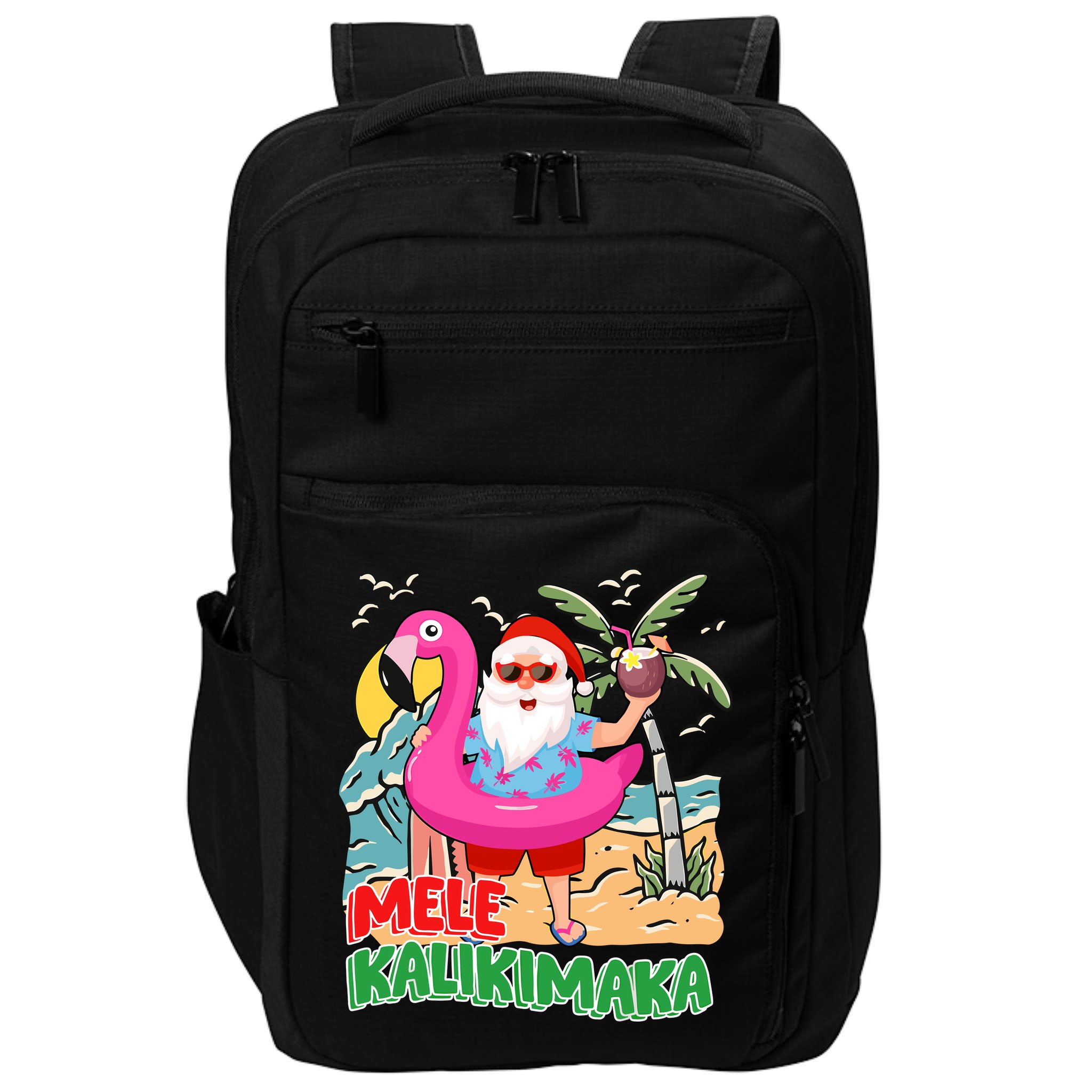 Mele Kalikimaka Hawaiian Christmas In Hawaii Beach Santa Impact Tech Backpack