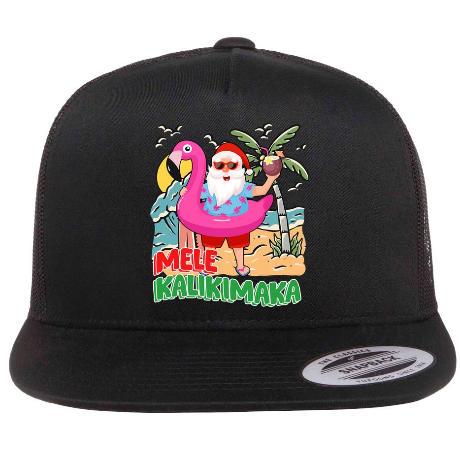 Mele Kalikimaka Hawaiian Christmas In Hawaii Beach Santa Flat Bill Trucker Hat