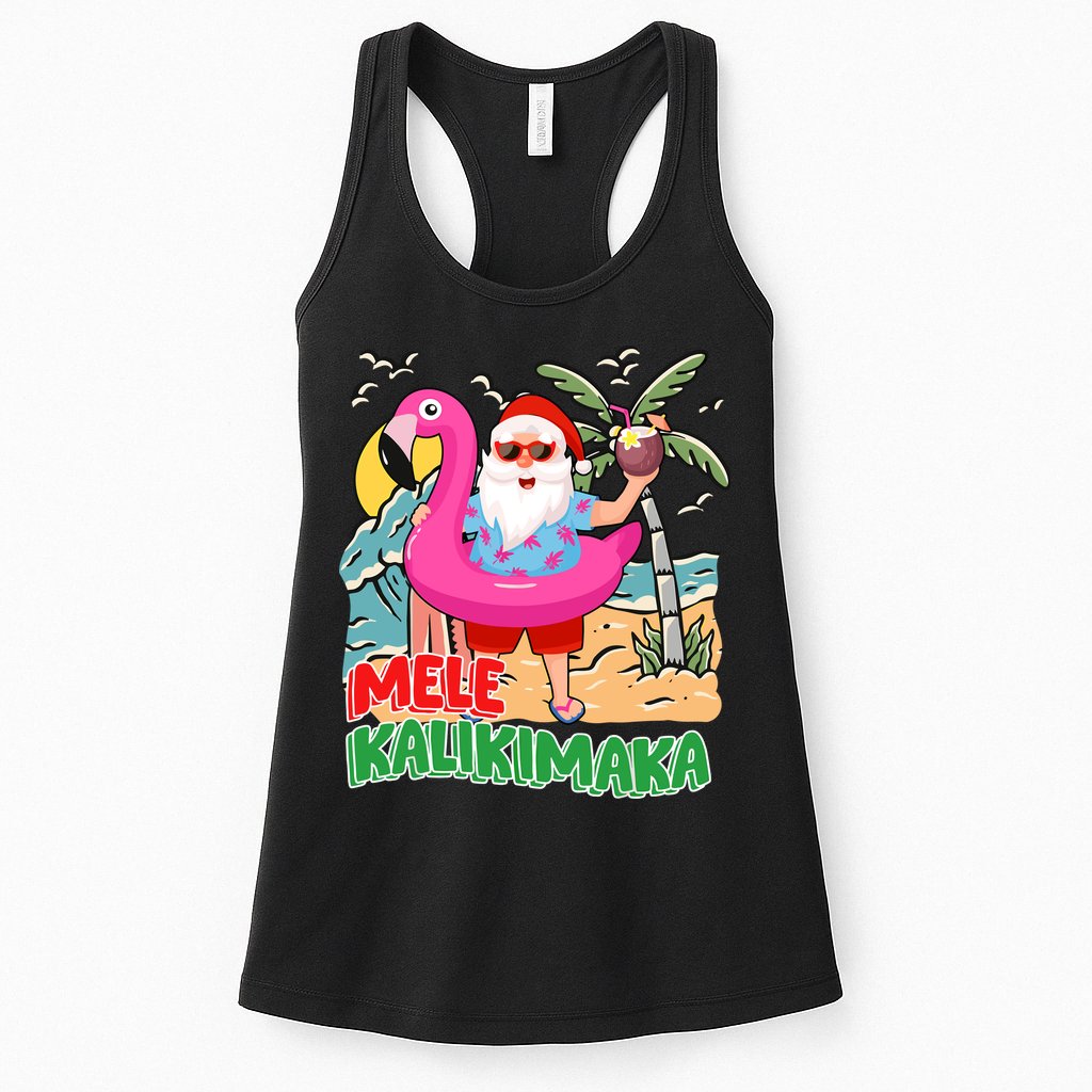 Mele Kalikimaka Hawaiian Christmas In Hawaii Beach Santa Womens Tank Top