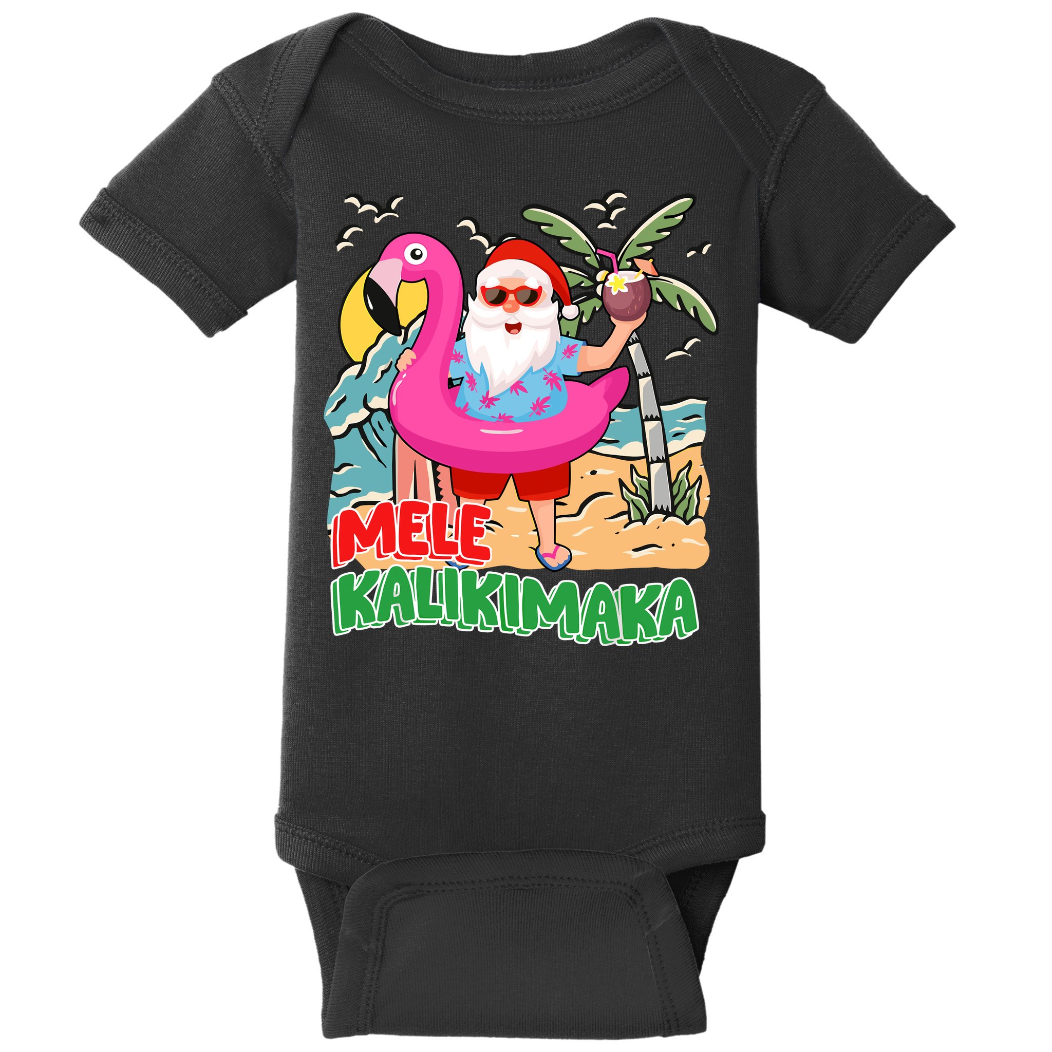 Mele Kalikimaka Hawaiian Christmas In Hawaii Beach Santa Baby Bodysuit