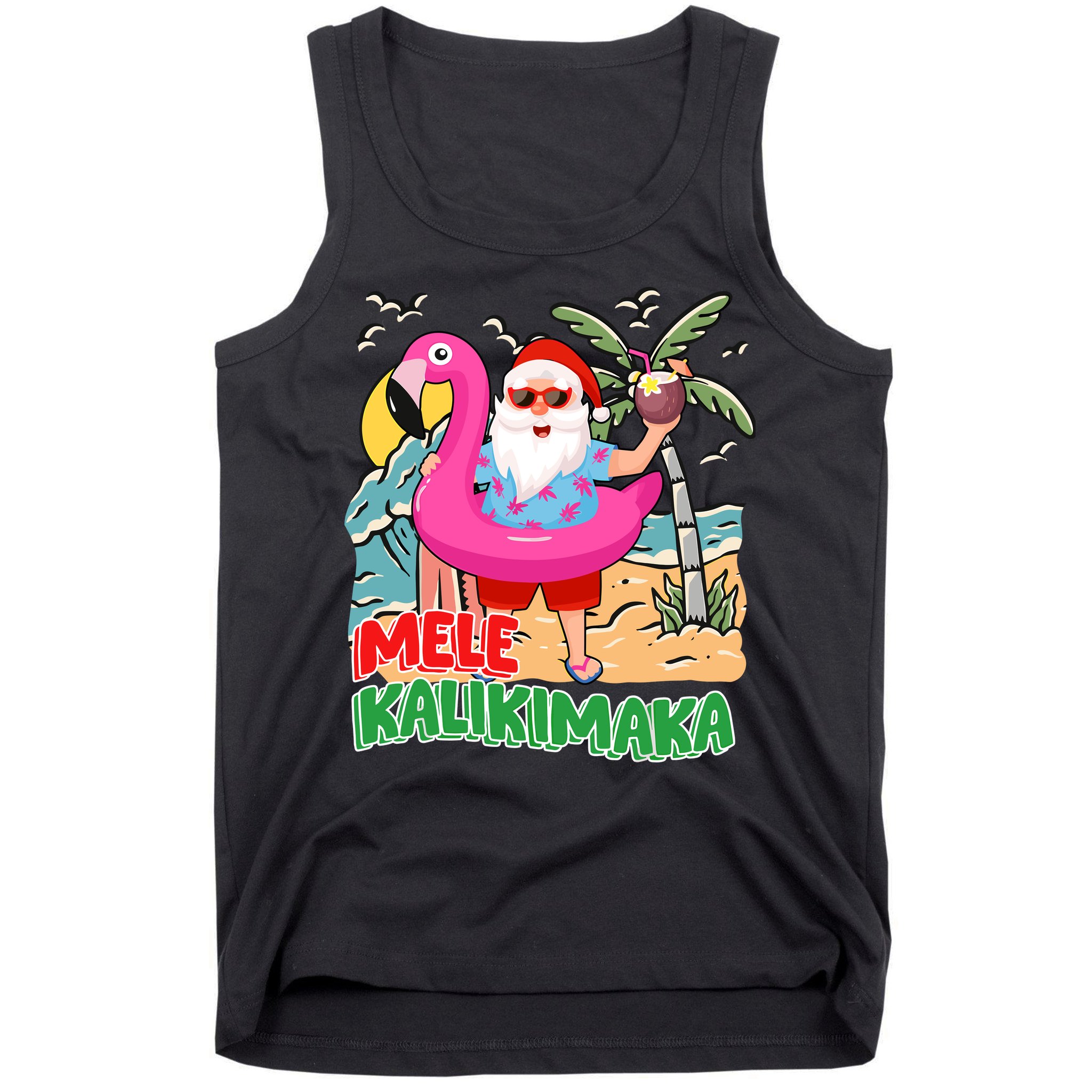Mele Kalikimaka Hawaiian Christmas In Hawaii Beach Santa Tank Top