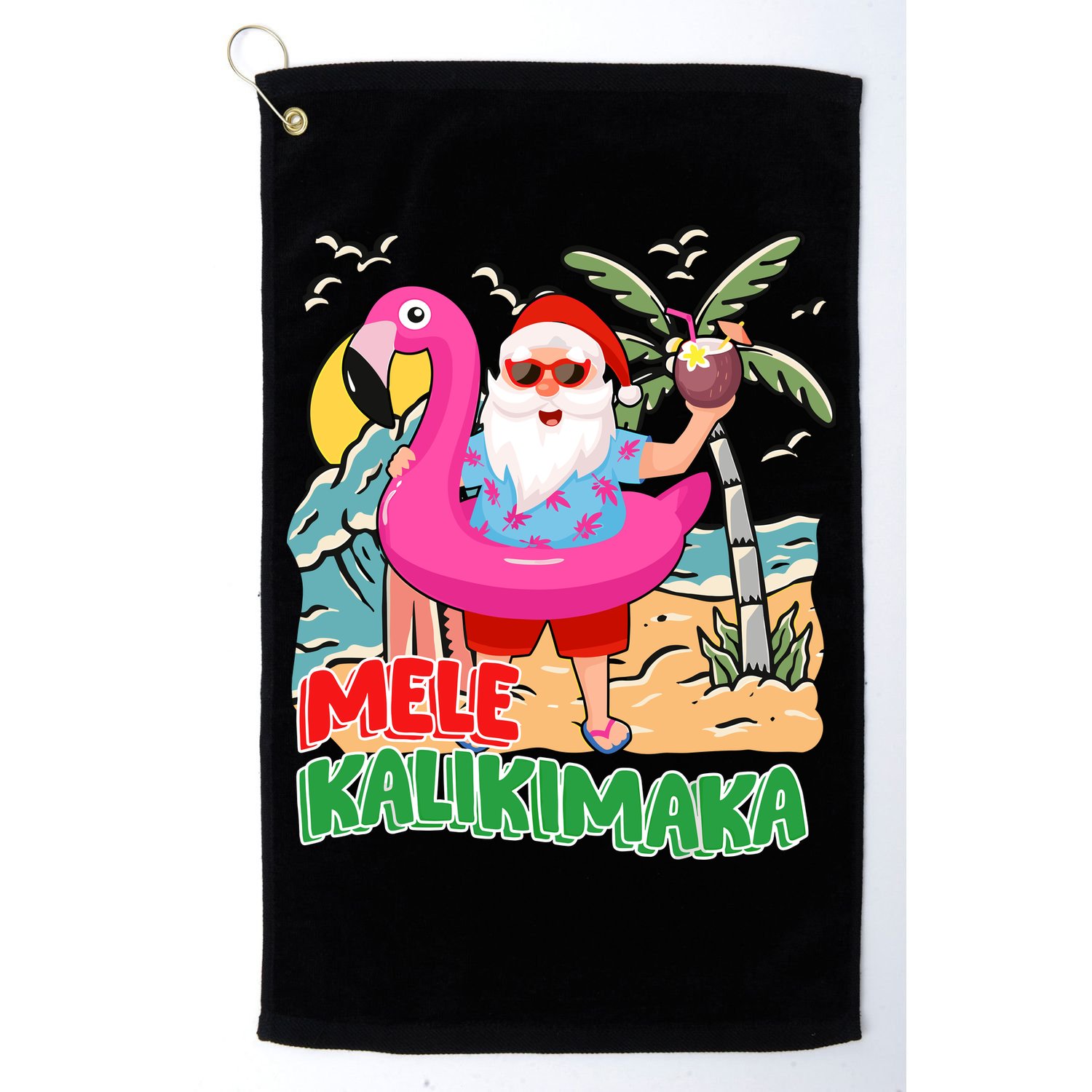 Mele Kalikimaka Hawaiian Christmas In Hawaii Beach Santa Golf Towel
