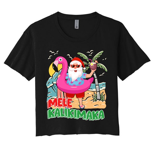 Mele Kalikimaka Hawaiian Christmas In Hawaii Beach Santa Crop Top