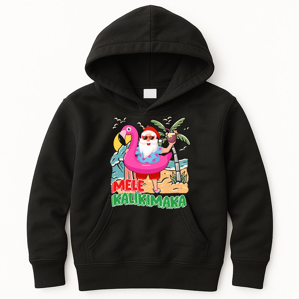 Mele Kalikimaka Hawaiian Christmas In Hawaii Beach Santa Kids Hoodie
