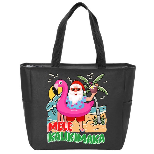 Mele Kalikimaka Hawaiian Christmas In Hawaii Beach Santa Zip Tote Bag