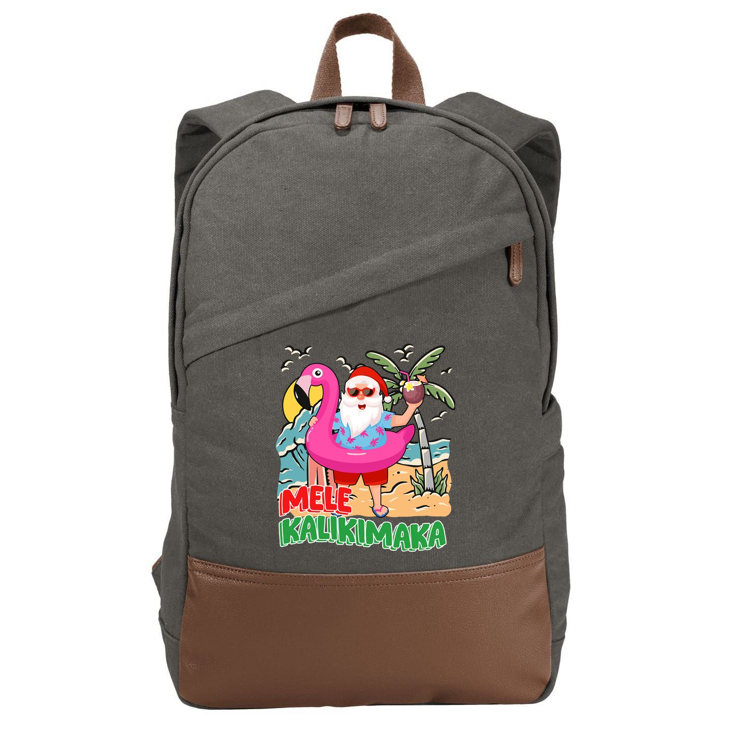 Mele Kalikimaka Hawaiian Christmas In Hawaii Beach Santa Cotton Canvas Backpack