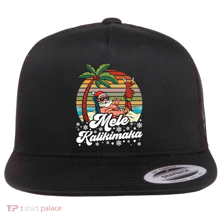 Mele Kalikimaka Hawaii Christmas Party Santa Gift Flat Bill Trucker Hat