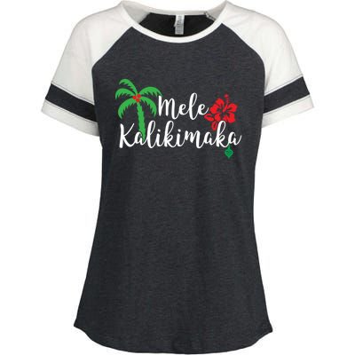 Mele Kalikimaka Hawaiian Merry Christmas Gift Enza Ladies Jersey Colorblock Tee