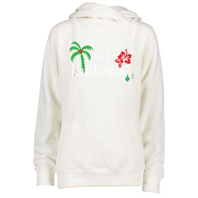 Mele Kalikimaka Hawaiian Merry Christmas Gift Womens Funnel Neck Pullover Hood