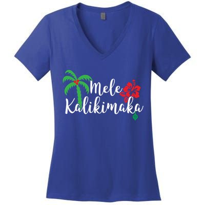 Mele Kalikimaka Hawaiian Merry Christmas Gift Women's V-Neck T-Shirt