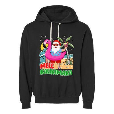 Mele Kalikimaka Hawaiian Christmas in Hawaii Beach Santa  Garment-Dyed Fleece Hoodie