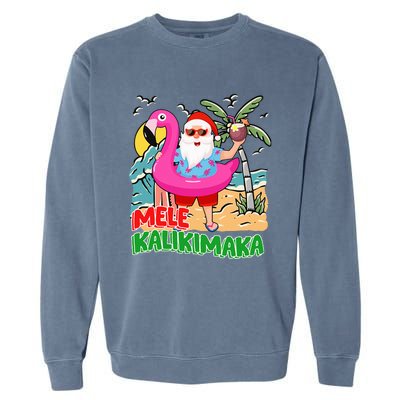 Mele Kalikimaka Hawaiian Christmas in Hawaii Beach Santa  Garment-Dyed Sweatshirt